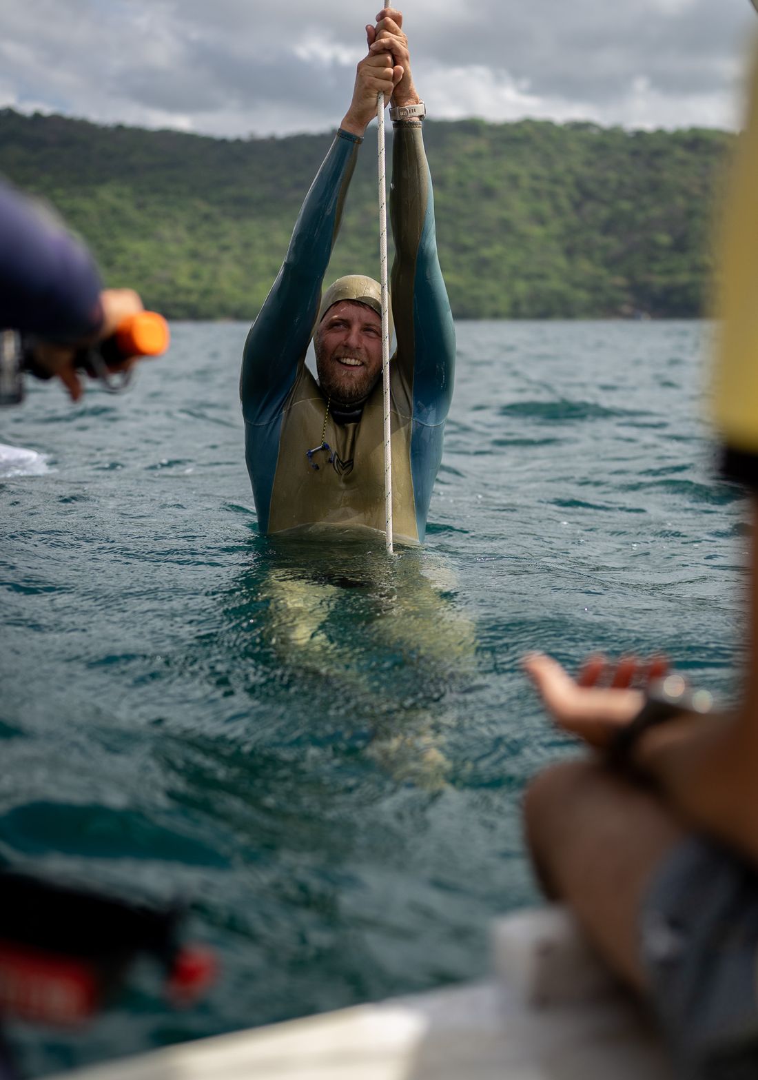 Brad Stephens surfacing after a dive